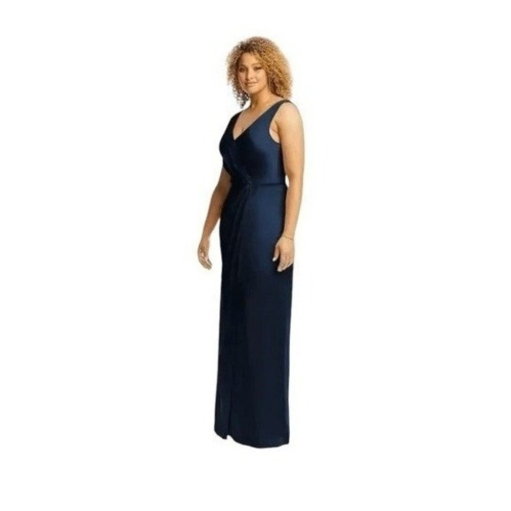 After Six Whisper Formal Gown Faux Wrap Tulip‎ Skirt Midnight Navy Satin 6